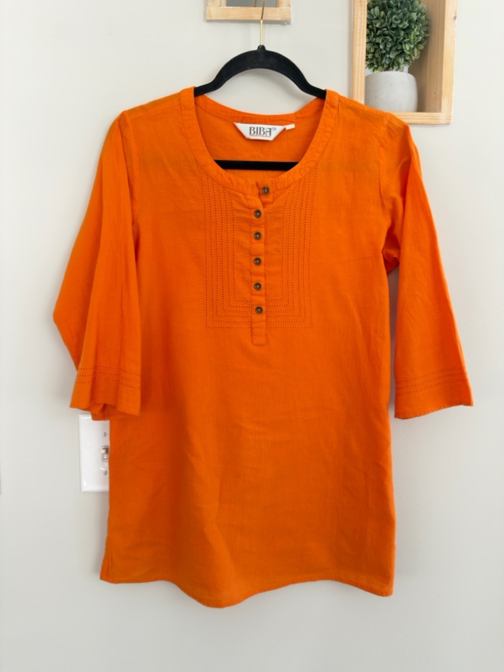 Biba Orange Pintuck Button Tunic